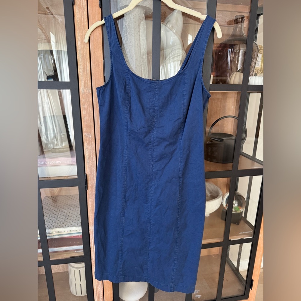 J. Crew fitted lightweight chino dress navy cotton midi above knee